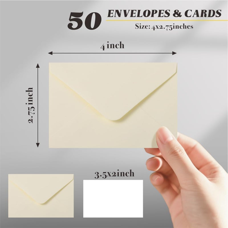 Keketer 50 Sets Cream Mini Envelopes with Blank Gift Cards, Business & Note Cards - Wedding Invitation, Graduation, Holiday Pocket Envelopes 4x2.75" Bulk for Party Favors & Scrapbooking - Image 2